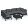 Gartenmöbel 7-teilig und Kissen aus schwarzem massivem Kiefernholz von vidaXL, Gartensets - Ref: Foro24-3097161, Preis: 647,2...