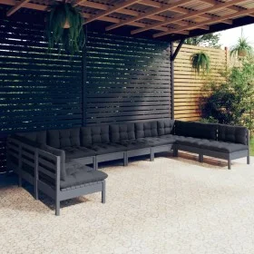 Gartenmöbel 10 Stück und graue Kissen aus massivem Kiefernholz von vidaXL, Gartensets - Ref: Foro24-3097189, Preis: 926,99 €,...