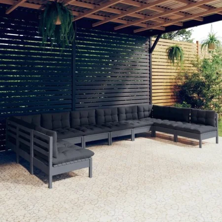 Garden furniture 10 pieces and gray cushions solid pine wood by vidaXL, Garden sets - Ref: Foro24-3097189, Price: 860,90 €, D...