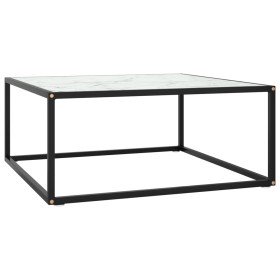 Mesa de centro negra con vidrio de mármol blanco 80x80x35 cm