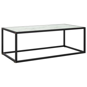 Mesa de centro negra con vidrio de mármol blanco 100x50x35 cm