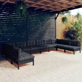 Garden furniture 10 pieces and cushions black solid pine wood by vidaXL, Garden sets - Ref: Foro24-3097191, Price: 937,74 €, ...
