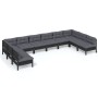 Gartenmöbel 10 Stück und Kissen aus schwarzem massivem Kiefernholz von vidaXL, Gartensets - Ref: Foro24-3097191, Preis: 979,4...
