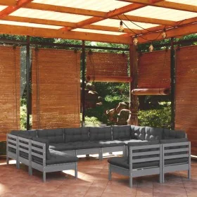 Garden furniture 11 pieces and gray cushions solid pine wood by vidaXL, Garden sets - Ref: Foro24-3097213, Price: 972,55 €, D...