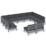 Muebles de jardín 11 pzas y cojines gris madera maciza de pino de vidaXL, Conjuntos de jardín - Ref: Foro24-3097213, Precio: ...