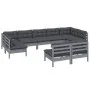 Muebles de jardín 9 pzas y cojines gris madera maciza de pino de vidaXL, Conjuntos de jardín - Ref: Foro24-3097201, Precio: 7...