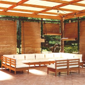 Muebles de jardín 12 pzas y cojines madera de pino marrón miel