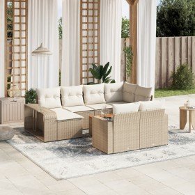 Set de sofás de jardín 11pzas con cojines ratán sintético beige Set de sofás de jardín 11pzas con cojines ratán sintético beige