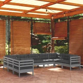 Juego de muebles de jardín 9 pzas y cojines madera pino gris de vidaXL, Conjuntos de jardín - Ref: Foro24-3097321, Precio: 82...