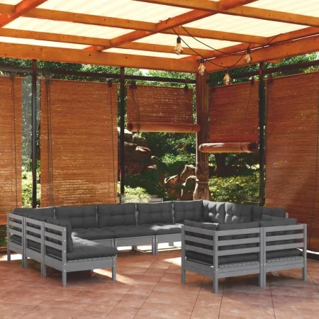 Garden furniture 11 pieces and gray cushions solid pine wood by vidaXL, Garden sets - Ref: Foro24-3097261, Price: 942,07 €, D...