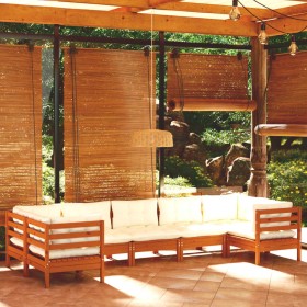 Muebles de jardín 7 pzas y cojines madera de pino marrón miel
