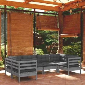 6-piece garden furniture set with gray pine wood cushions by vidaXL, Garden sets - Ref: Foro24-3097297, Price: 526,66 €, Disc...