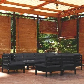 Gartenmöbel 9-teilig und Kissen aus schwarzem massivem Kiefernholz von vidaXL, Gartensets - Ref: Foro24-3096747, Preis: 876,0...