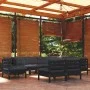 Garden furniture 9 pieces and cushions black solid pine wood by vidaXL, Garden sets - Ref: Foro24-3096747, Price: 875,98 €, D...