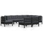 Garden furniture 9 pieces and cushions black solid pine wood by vidaXL, Garden sets - Ref: Foro24-3096747, Price: 901,39 €, D...
