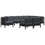 Garden furniture 9 pieces and cushions black solid pine wood by vidaXL, Garden sets - Ref: Foro24-3096747, Price: 901,39 €, D...