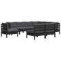 Garden furniture 9 pieces and cushions black solid pine wood by vidaXL, Garden sets - Ref: Foro24-3096747, Price: 875,98 €, D...
