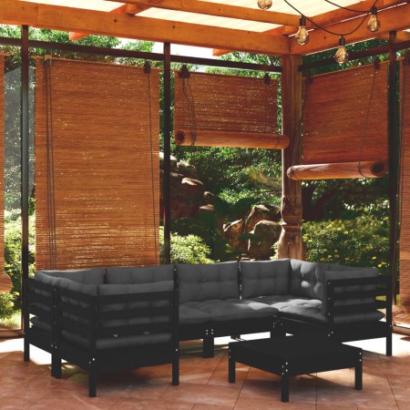 Gartenmöbel 7-teilig mit Kissen aus schwarzem Kiefernholz von vidaXL, Gartensets - Ref: Foro24-3097305, Preis: 647,48 €, Raba...