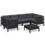 Muebles de jardín 7 pzas con cojines negro madera de pino