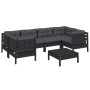 Muebles de jardín 7 pzas con cojines negro madera de pino