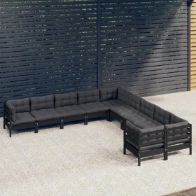 Gartenmöbel 10 Stück mit Kissen aus schwarzem Kiefernholz von vidaXL, Gartensets - Ref: Foro24-3097011, Preis: 954,65 €, Raba...