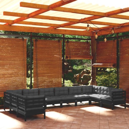 10 Stück Gartenmöbel mit Kissen aus schwarzem Kiefernholz von vidaXL, Gartensets - Ref: Foro24-3097335, Preis: 981,79 €, Raba...