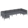 Garden furniture 7 pieces and gray cushions solid pine wood by vidaXL, Garden sets - Ref: Foro24-3097165, Price: 575,95 €, Di...
