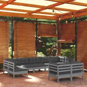 Garden furniture 9 pieces and gray cushions solid pine wood by vidaXL, Garden sets - Ref: Foro24-3097249, Price: 827,25 €, Di...