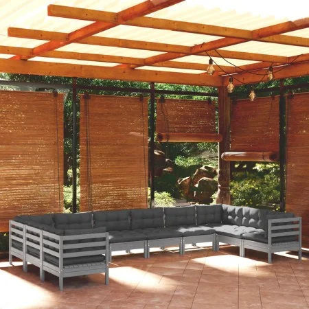 Gartenmöbel 10 Stück und Kissen aus grauem Kiefernholz von vidaXL, Gartensets - Ref: Foro24-3097333, Preis: 852,60 €, Rabatt: %
