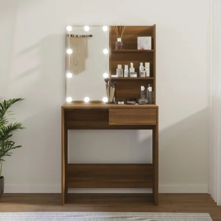 Tocador con LED roble marrón 74,5x40x141 cm de vidaXL, Tocadores para dormitorios - Ref: Foro24-820483, Precio: 82,80 €, Desc...