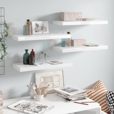 Estante flotante de pared 4 uds MDF blanco brillo 60x23,5x3,8cm