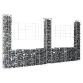 Cesta de gaviones forma de U 3 postes de hierro 260x20x150 cm