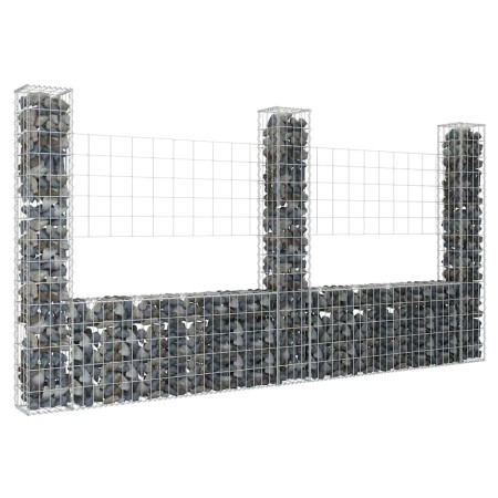 Cesta de gaviones forma de U 3 postes de hierro 260x20x150 cm