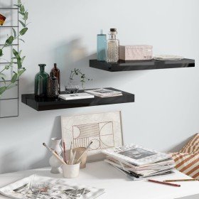 Estante flotante de pared 2 uds MDF negro brillo 50x23x3,8 cm