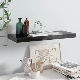 Estante flotante de pared MDF negro brillante 60x23,5x3,8 cm