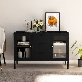 Sideboard aus schwarzem Stahl und Glas, 105 x 35 x 70 cm von vidaXL, Sideboards - Ref: Foro24-336076, Preis: 205,75 €, Rabatt: %