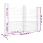 Cesta de gaviones forma de U 3 postes de hierro 260x20x200 cm