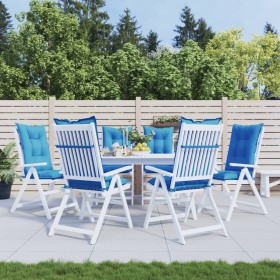 Cojín silla de jardín respaldo alto 6 uds tela azul 120x50x7 cm