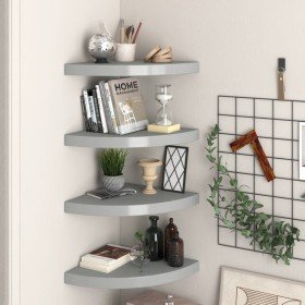 Estantes flotantes de esquina 4 uds MDF gris 35x35x3,8 cm