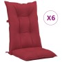 Cojín silla de jardín respaldo alto 6 uds tela rojo 120x50x7 cm