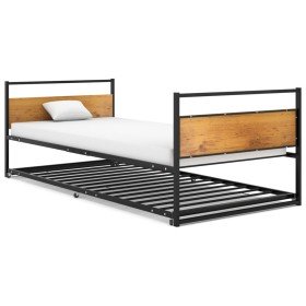Estructura de cama extraíble sin colchón metal negro 90x200 cm Estructura de cama extraíble sin colchón metal negro 90x200 cm