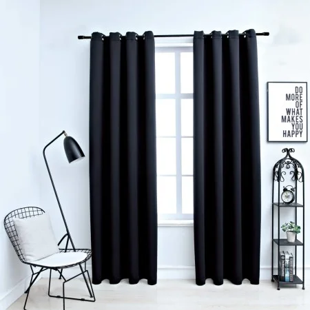 Black blackout curtains with metal rings 2 pieces 140x175 cm by vidaXL, Curtains and curtains - Ref: Foro24-134410, Price: 40...