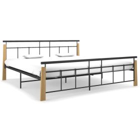 Estructura de cama sin colchón metal madera de roble 200x200 cm Estructura de cama sin colchón metal madera de roble 200x200 cm