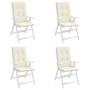 Cojín silla de jardín respaldo alto 4 uds tela crema 120x50x3cm