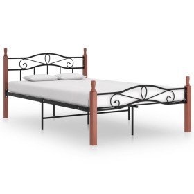 Estructura cama sin colchón metal madera roble negro 120x200 cm Estructura cama sin colchón metal madera roble negro 120x200 cm