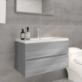 Badezimmerschrank aus grauem Sonoma-Sperrholz mit Waschbecken von vidaXL, Badezimmerwaschtische - Ref: Foro24-3120343, Preis:...