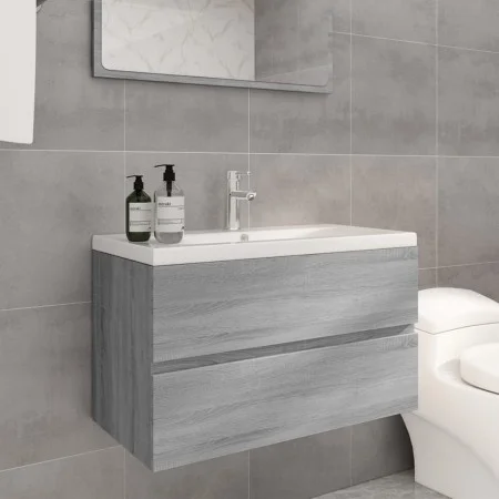 Sonoma gray plywood bathroom cabinet with sink by vidaXL, bathroom vanities - Ref: Foro24-3120343, Price: 197,27 €, Discount: %