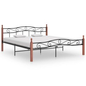 Estructura cama sin colchón metal madera roble negro 200x200 cm Estructura cama sin colchón metal madera roble negro 200x200 cm