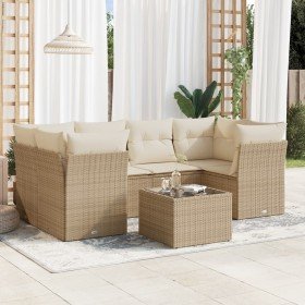 Set sofás de jardín 7 piezas y cojines ratán sintético beige Set sofás de jardín 7 piezas y cojines ratán sintético beige