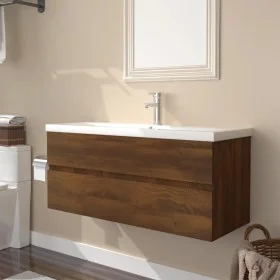 Mueble de baño con lavabo madera contrachapada marrón roble de vidaXL, Tocadores de baño - Ref: Foro24-3152887, Precio: 292,3...